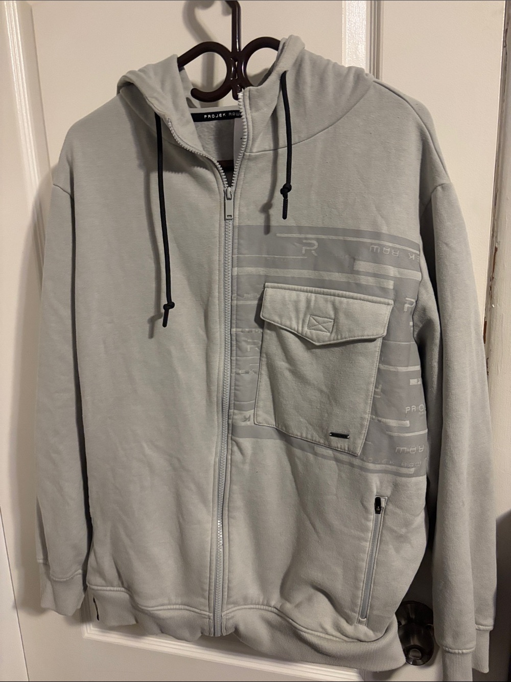 Project Rock Light Gray Zip-Up Hoodie with Utility Chest Pocket
